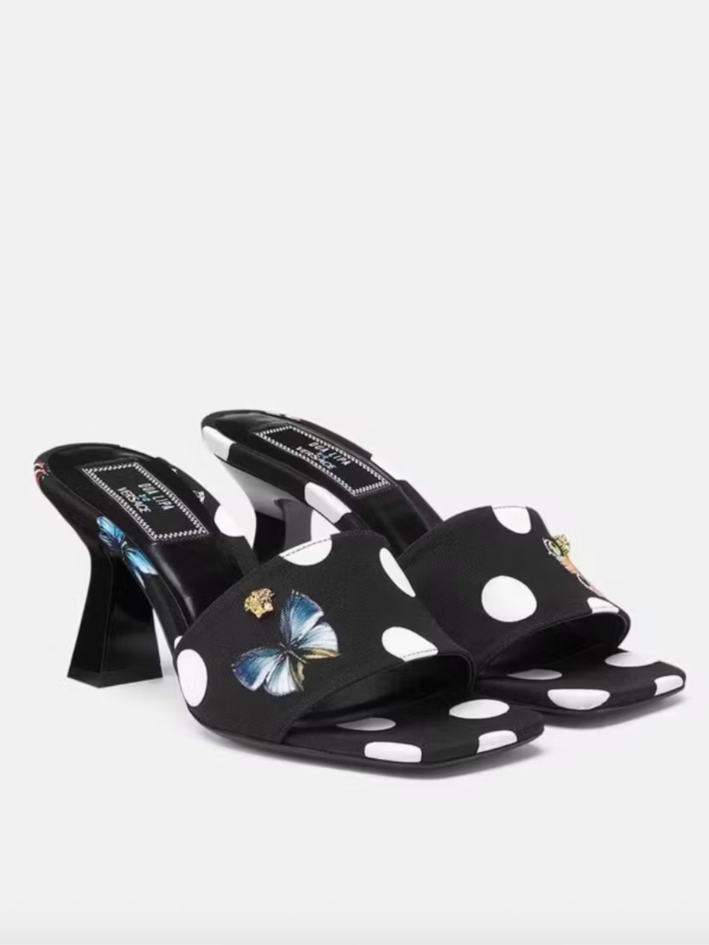 Versace x Dua Lipa Collab Slides Heeled Sandals Sz 37 / 7 Medusa Insignia Shoes